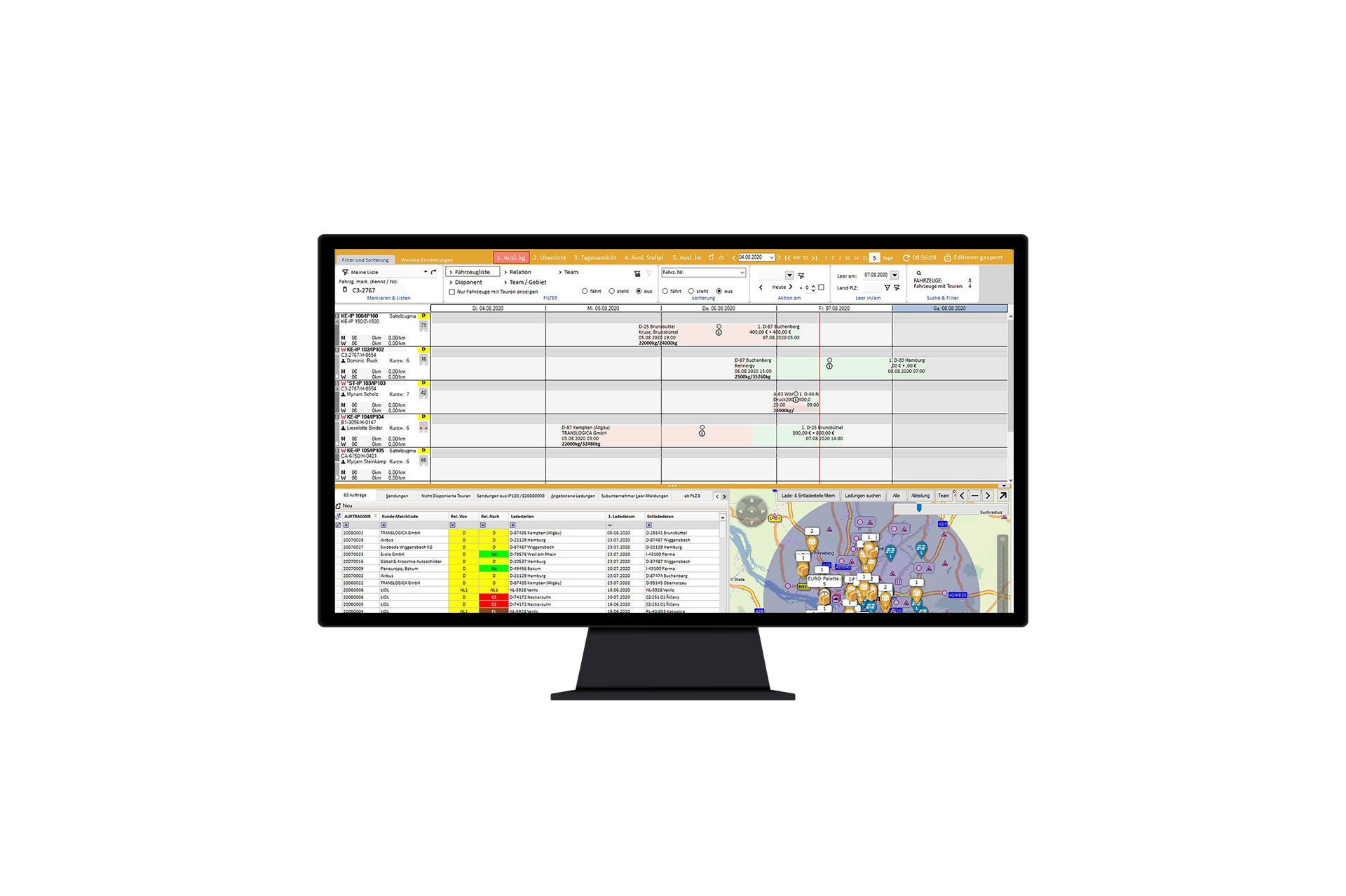 Optimierung der Dispositionsvorgänge durch Nutzung intuitiver Logistiksoftware für das Transportmanagement Screenshot zur Geografischen Disposition in Verbindung mit dem logistischen Transportmanagement